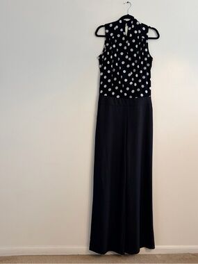 Sleeveless Wide-leg Jumpsuit with Black Bondice White Polka Dot Top